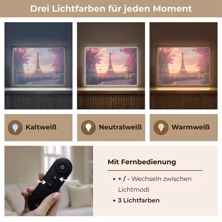 Eiffeltoren - Parijs - Roze Light Box met batterij (Wandlamp) middel -USP_lichtkleurDE