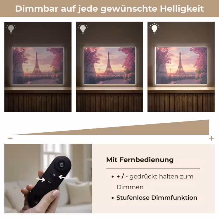 Eiffeltoren - Parijs - Roze Light Box met batterij (Wandlamp) middel -USP_dimbaarDE