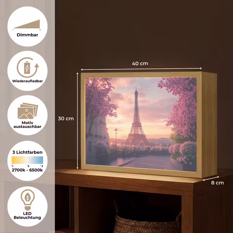 Eiffeltoren - Parijs - Roze Light Box met batterij (Wandlamp) middel -USP_websiteoverzichtDE