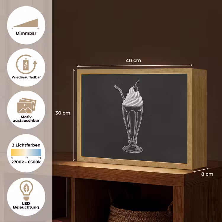 Ijscoupe - Kers - Krijtstijl - Slagroom Light Box met batterij (Wandlamp) middel -USP_websiteoverzichtDE