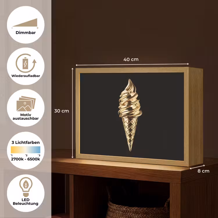 Ijs - Goud - Zwart - Eten Light Box met batterij (Wandlamp) middel -USP_websiteoverzichtDE