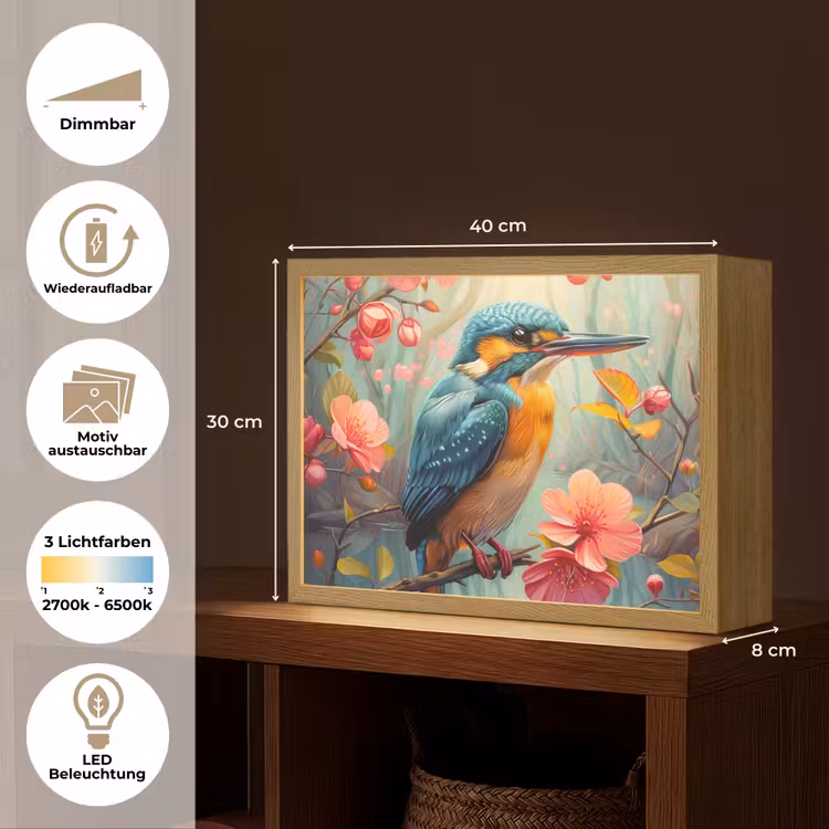 IJsvogel - Bloesem - Natuur - Vogels - Bloemen Light Box met batterij (Wandlamp) middel -USP_websiteoverzichtDE