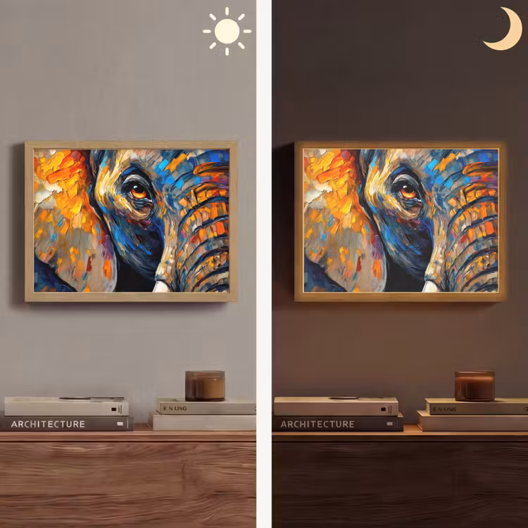 Olifant - Kunst - Dieren Light Box met batterij (Wandlamp) middel -sfeer3