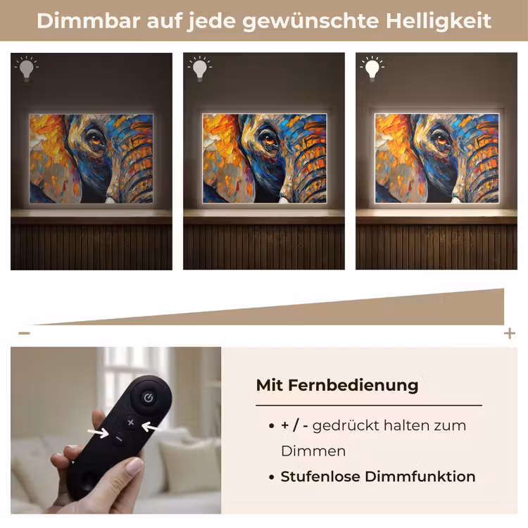 Olifant - Kunst - Dieren Light Box met batterij (Wandlamp) middel -USP_dimbaarDE