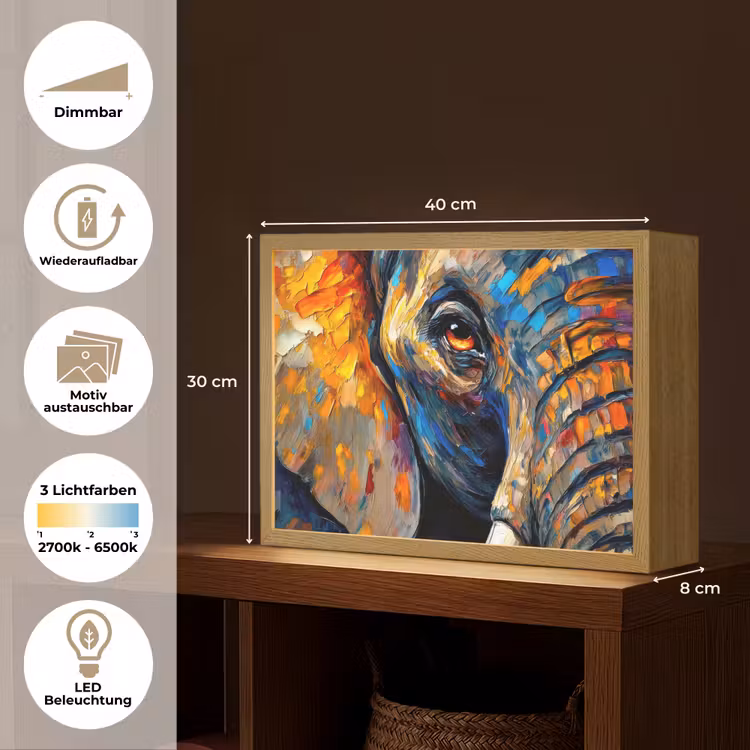 Olifant - Kunst - Dieren Light Box met batterij (Wandlamp) middel -USP_websiteoverzichtDE