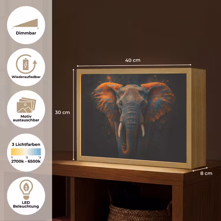 Olifant - Oranje - Oren Light Box met batterij (Wandlamp) middel -USP_websiteoverzichtDE
