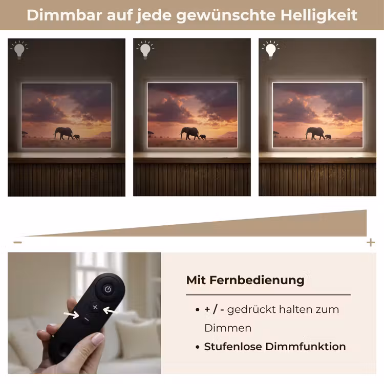Olifanten - Grasland - Zonsondergang Light Box met batterij (Wandlamp) middel -USP_dimbaarDE