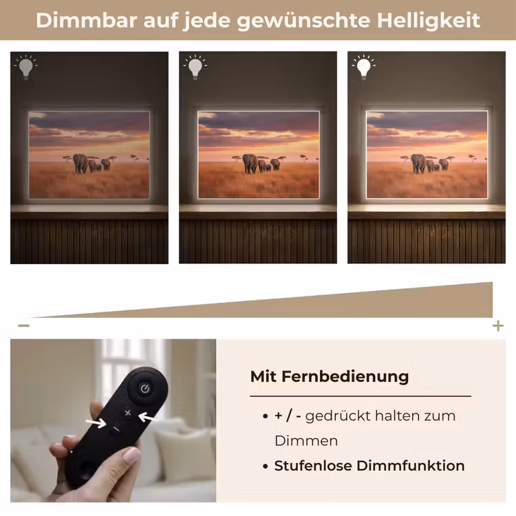 Groep olifanten - Open vlakte - Zon Light Box met batterij (Wandlamp) middel -USP_dimbaarDE