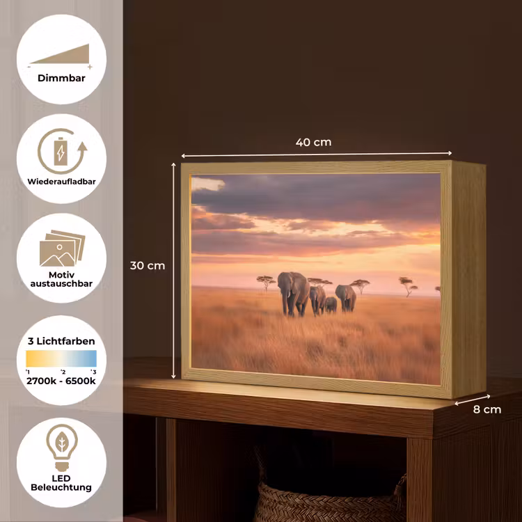 Groep olifanten - Open vlakte - Zon Light Box met batterij (Wandlamp) middel -USP_websiteoverzichtDE