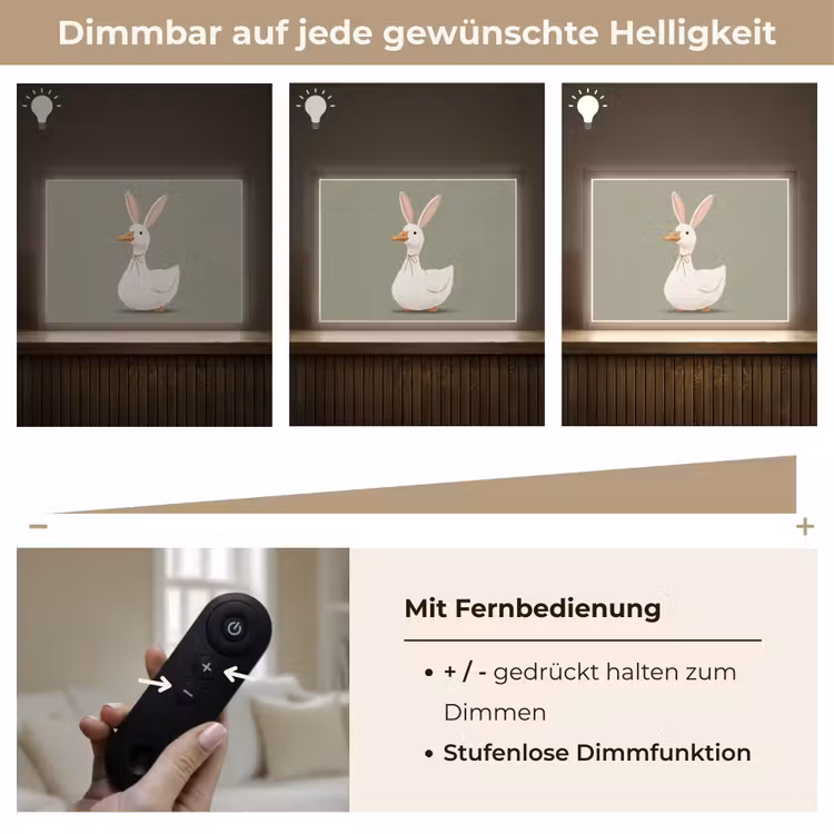 Eend - Konijnoren - Grijs Light Box met batterij (Wandlamp) middel -USP_dimbaarDE