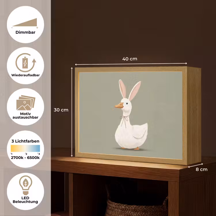 Eend - Konijnoren - Grijs Light Box met batterij (Wandlamp) middel -USP_websiteoverzichtDE