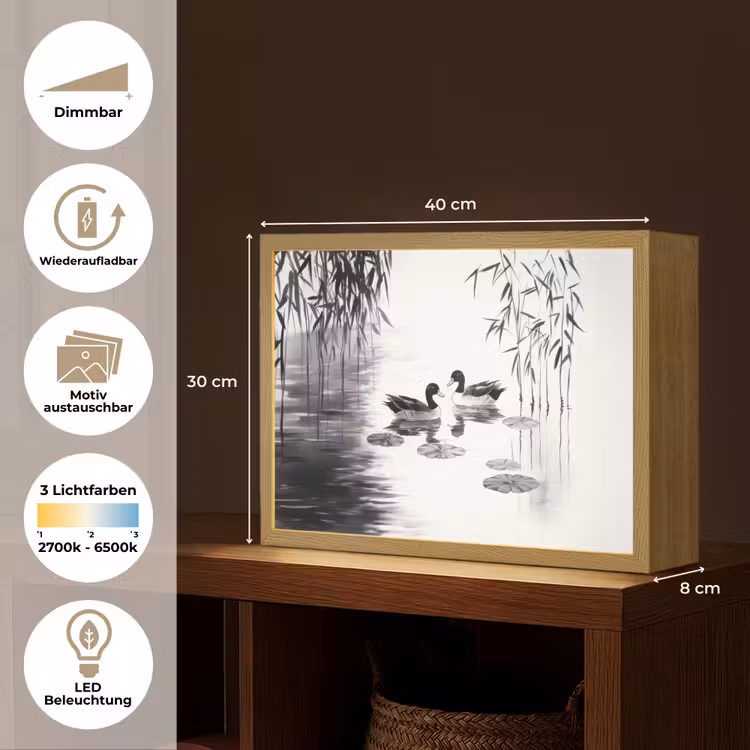 Eenden - Waterlelies - Riet - Zwart Light Box met batterij (Wandlamp) middel -USP_websiteoverzichtDE