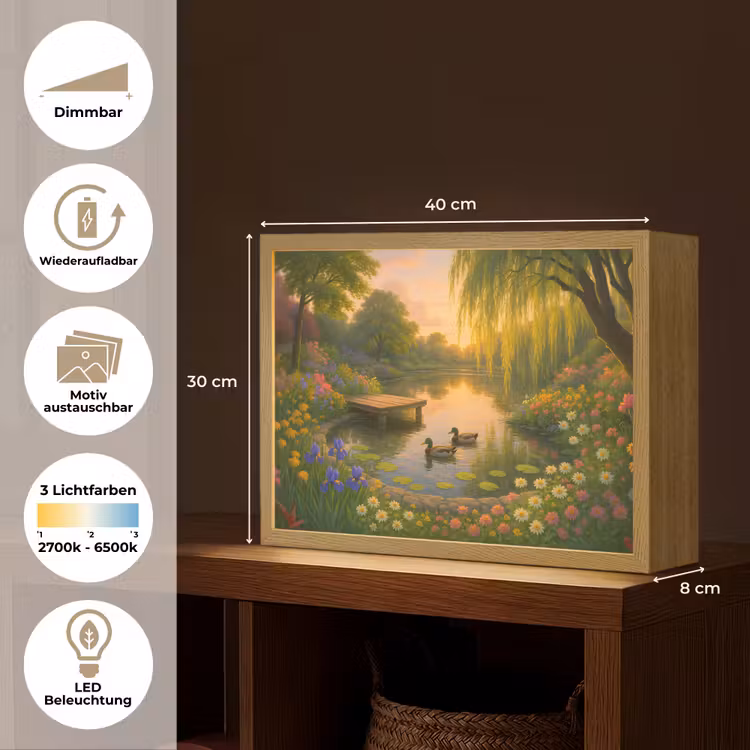 Eenden - Vijver - Bloemen Light Box met batterij (Wandlamp) middel -USP_websiteoverzichtDE