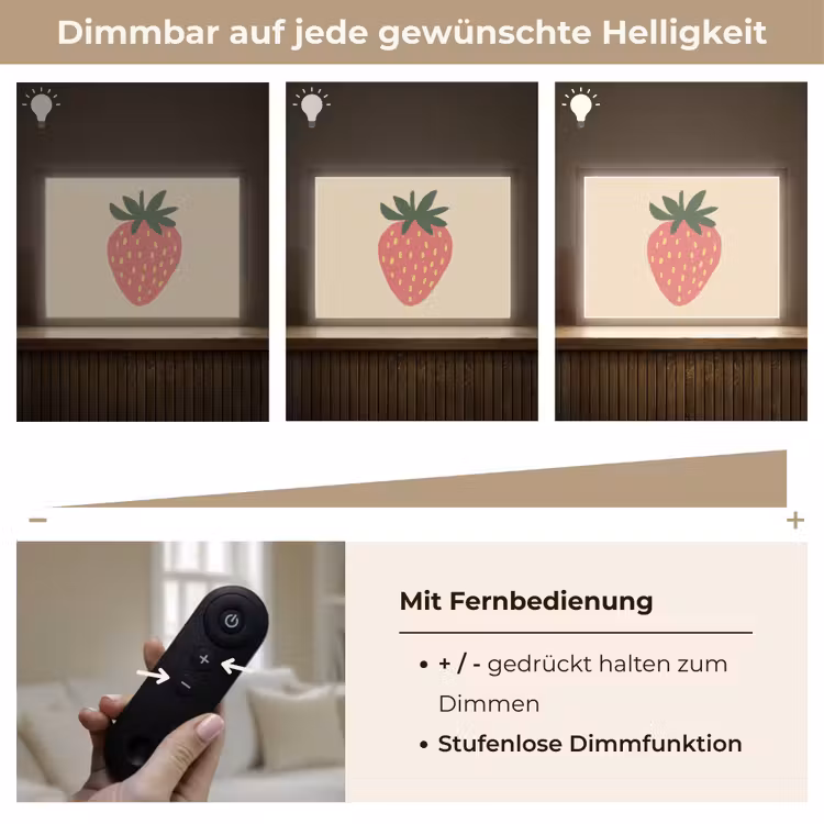 Aardbei - Minimalistisch - Rood - Fruit Light Box met batterij (Wandlamp) middel -USP_dimbaarDE