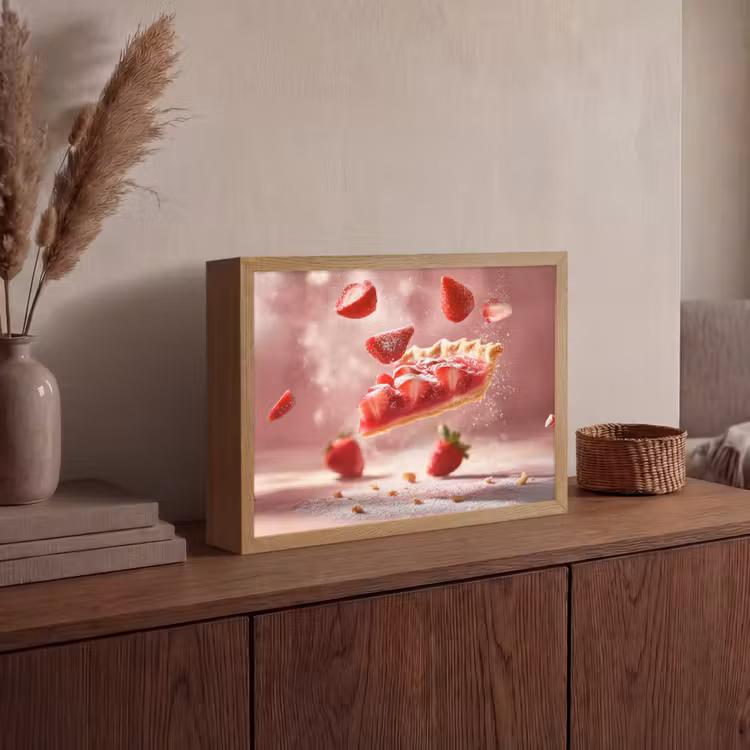 Aardbei - Taart- Eten - Roze Light Box met batterij (Wandlamp) middel -sfeer2