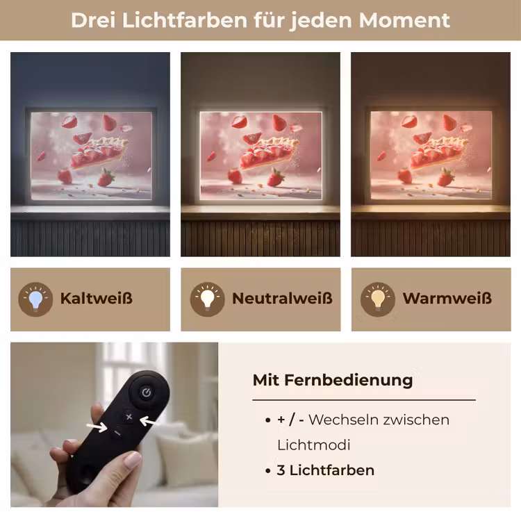 Aardbei - Taart- Eten - Roze Light Box met batterij (Wandlamp) middel -USP_lichtkleurDE