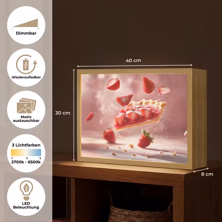 Aardbei - Taart- Eten - Roze Light Box met batterij (Wandlamp) middel -USP_websiteoverzichtDE
