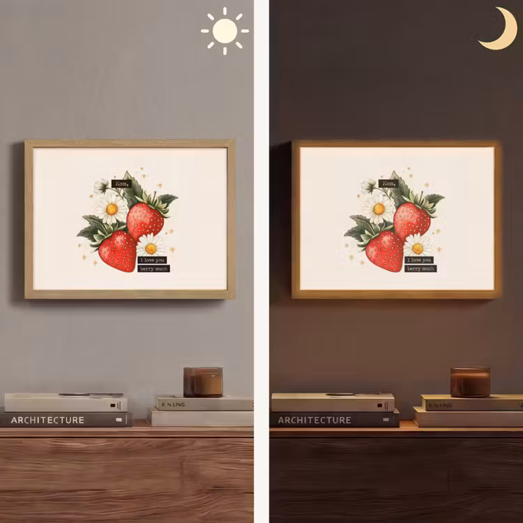 Aardbeien - Madeliefjes - Quote - Sterretjes Light Box met batterij (Wandlamp) middel -sfeer3