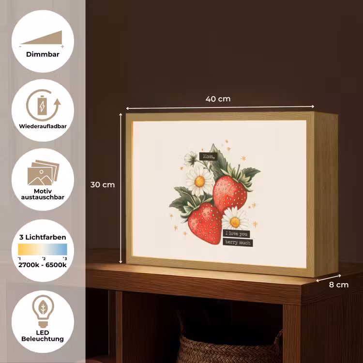 Aardbeien - Madeliefjes - Quote - Sterretjes Light Box met batterij (Wandlamp) middel -USP_websiteoverzichtDE