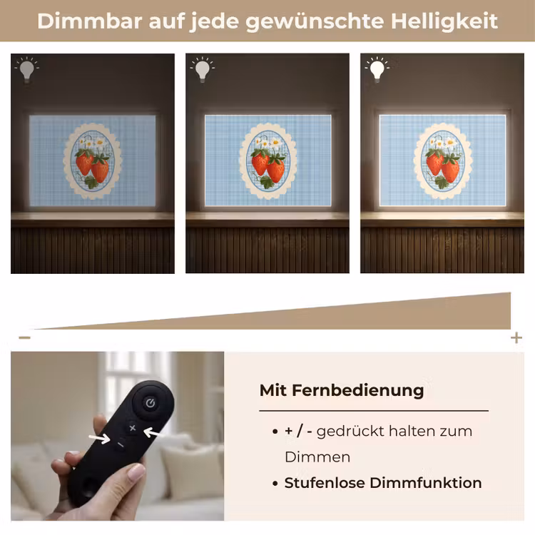 Aardbeien - Lijst - Rood - Geruit Light Box met batterij (Wandlamp) middel -USP_dimbaarDE