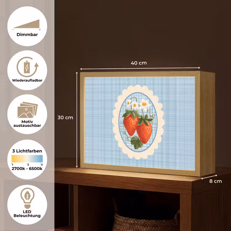 Aardbeien - Lijst - Rood - Geruit Light Box met batterij (Wandlamp) middel -USP_websiteoverzichtDE