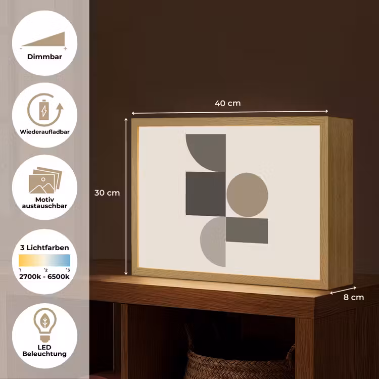 Aardetinten - Abstracte compositie - Eenvoudige vormen Light Box met batterij (Wandlamp) middel -USP_websiteoverzichtDE