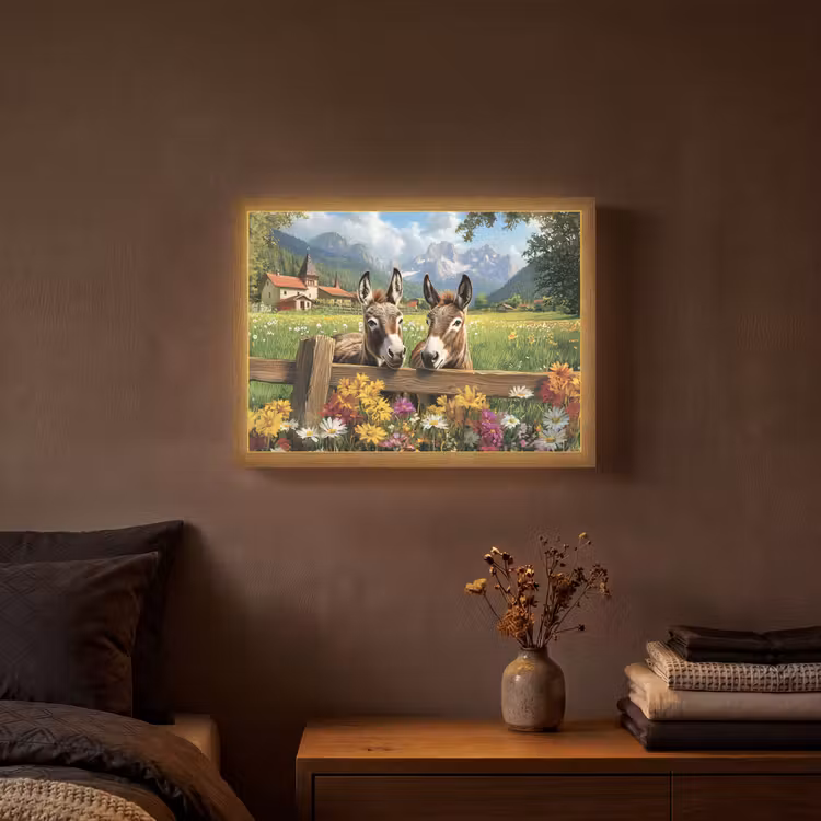 Ezels - Bloemen - Zomers Light Box met batterij (Wandlamp) middel -sfeer4