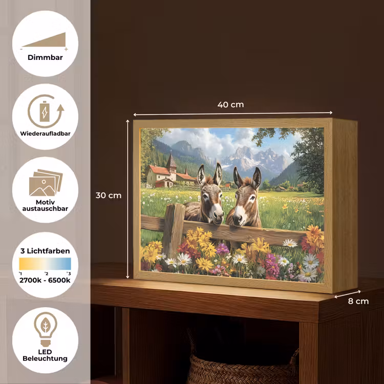 Ezels - Bloemen - Zomers Light Box met batterij (Wandlamp) middel -USP_websiteoverzichtDE