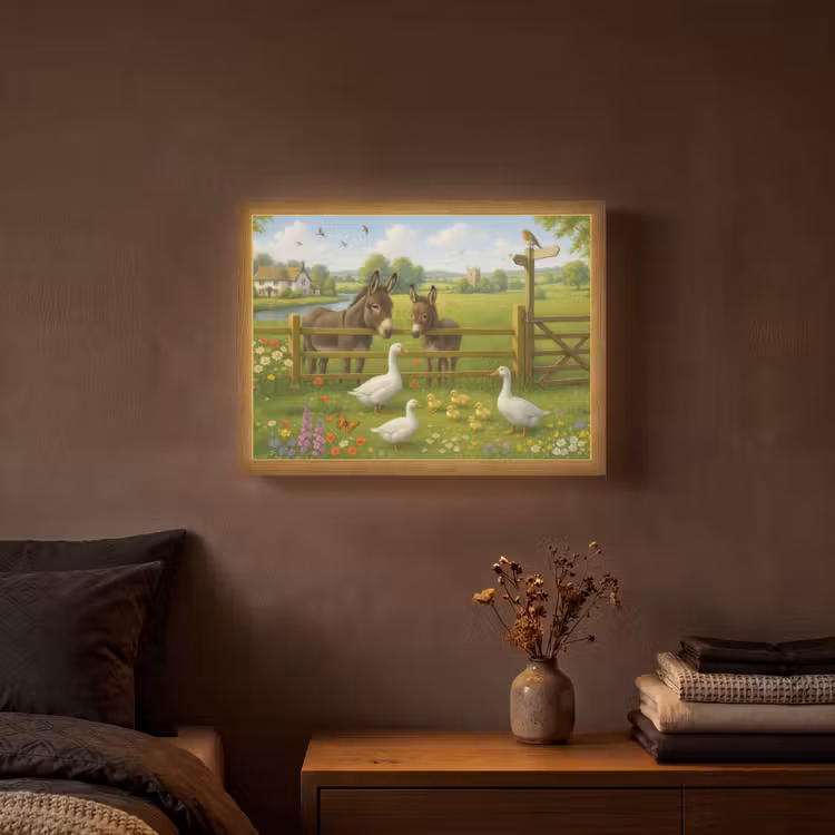 Ezels - Ganzen - Kleurrijk Light Box met batterij (Wandlamp) middel -sfeer4