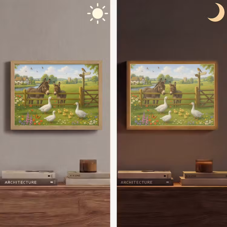 Ezels - Ganzen - Kleurrijk Light Box met batterij (Wandlamp) middel -sfeer3
