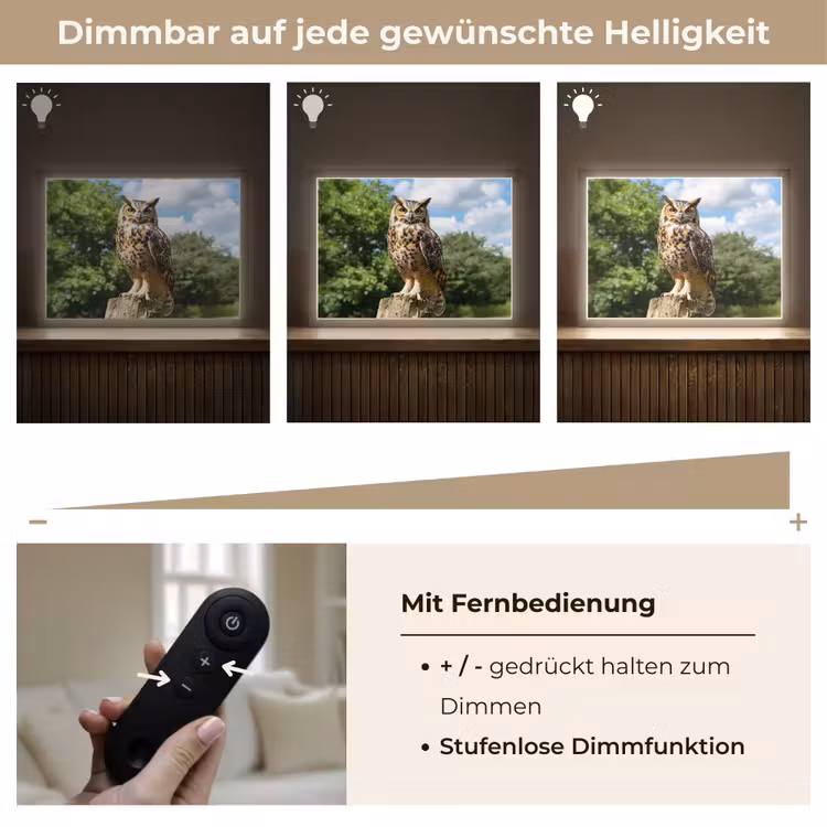 Uil - Boomstronk - Bos - Lucht Light Box met batterij (Wandlamp) middel -USP_dimbaarDE