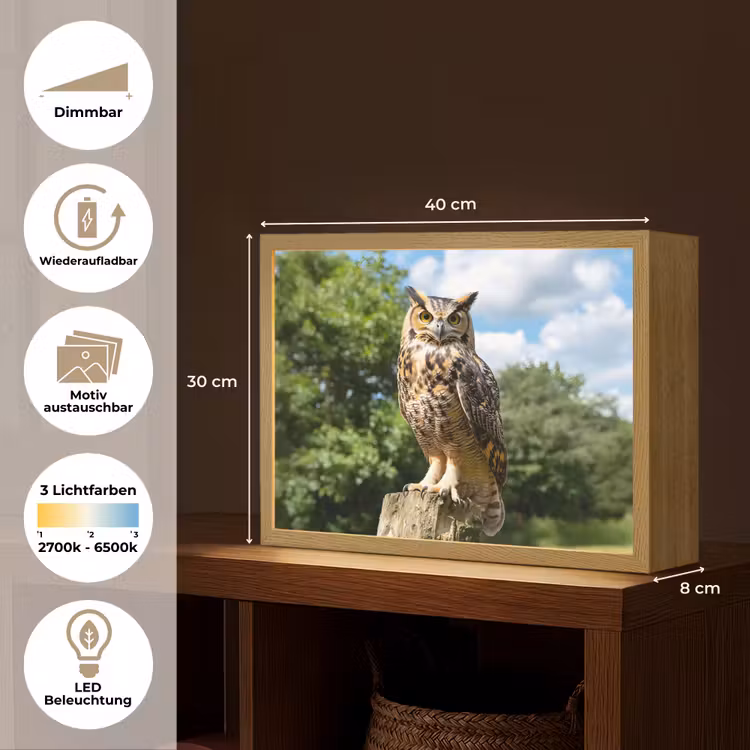 Uil - Boomstronk - Bos - Lucht Light Box met batterij (Wandlamp) middel -USP_websiteoverzichtDE