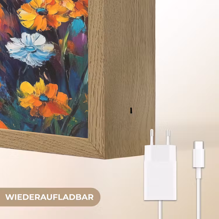 Uil - Bloemen - Kunst - Zonsondergang Light Box met batterij (Wandlamp) middel -USP_websiteoplaadbaarDE