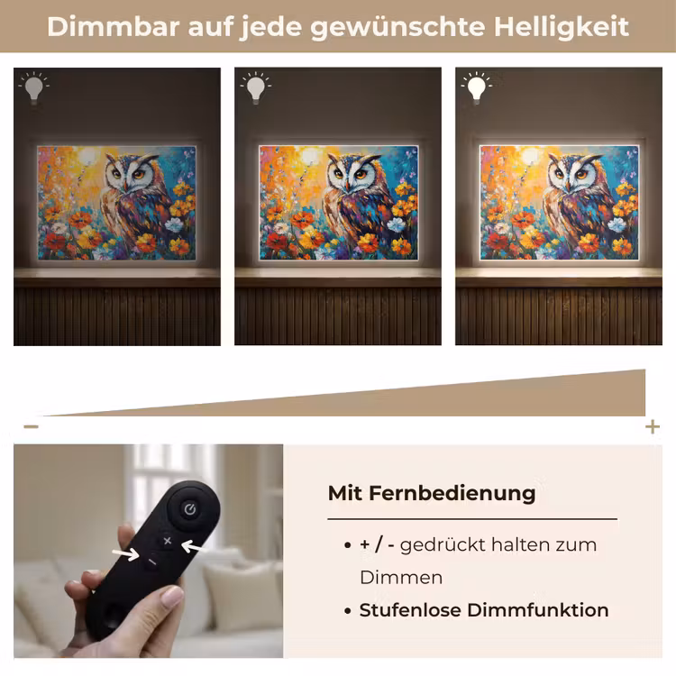 Uil - Bloemen - Kunst - Zonsondergang Light Box met batterij (Wandlamp) middel -USP_dimbaarDE