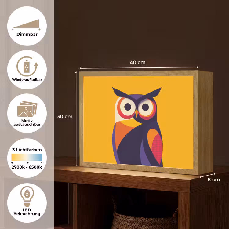 Uil - Grafisch - Kleurrijk - Ogen Light Box met batterij (Wandlamp) middel -USP_websiteoverzichtDE