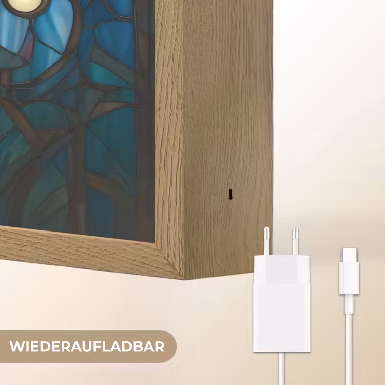 Uil - Mozaïek - Maan - Nacht Light Box met batterij (Wandlamp) middel -USP_websiteoplaadbaarDE