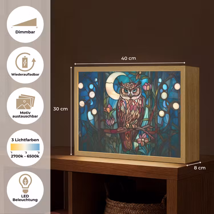 Uil - Mozaïek - Maan - Nacht Light Box met batterij (Wandlamp) middel -USP_websiteoverzichtDE