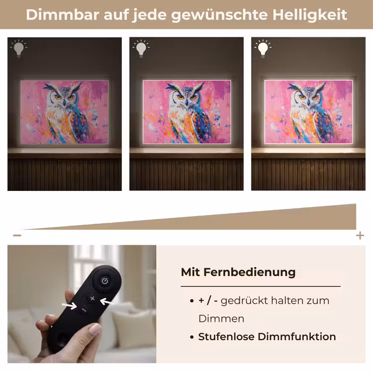 Uil - Roze - Blauw - Verf - Abstract Light Box met batterij (Wandlamp) middel -USP_dimbaarDE