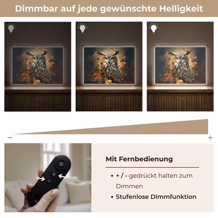 Uil - Vogel - Bloemen - Planten - Botanisch Light Box met batterij (Wandlamp) middel -USP_dimbaarDE