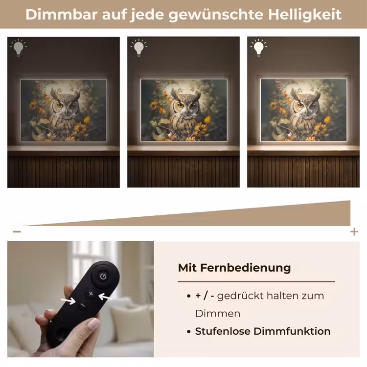 Uil - Vogels - Bloemen - Natuur Light Box met batterij (Wandlamp) middel -USP_dimbaarDE