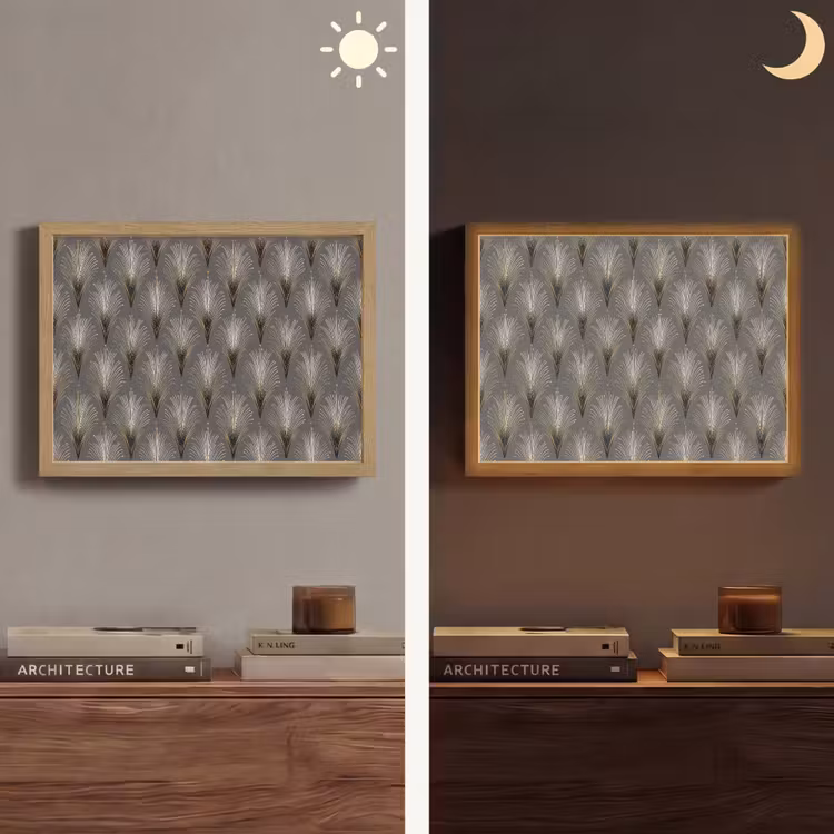 Waaierstralen - Goud - Antraciet Light Box met batterij (Wandlamp) middel 907 -sfeer3