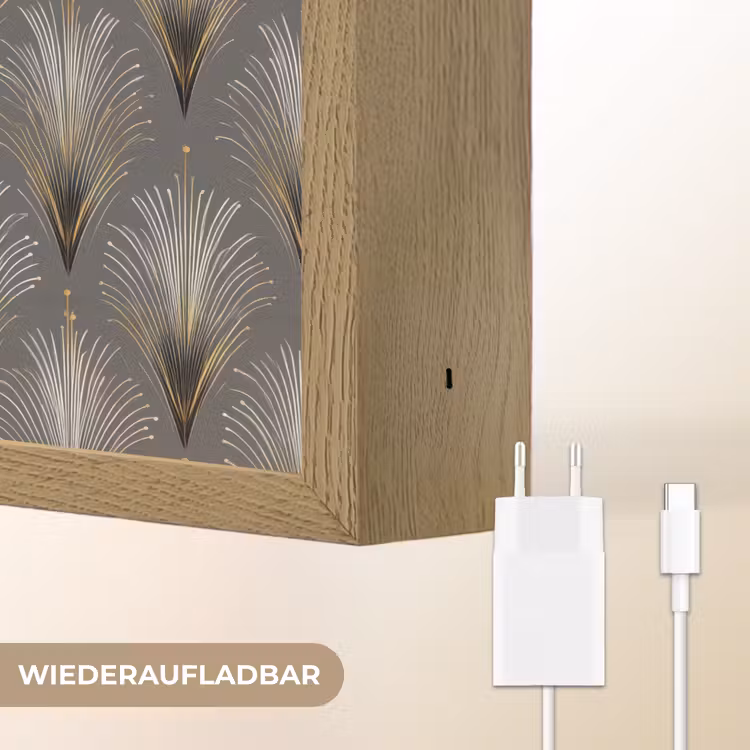 Waaierstralen - Goud - Antraciet Light Box met batterij (Wandlamp) middel 907 -USP_websiteoplaadbaarDE