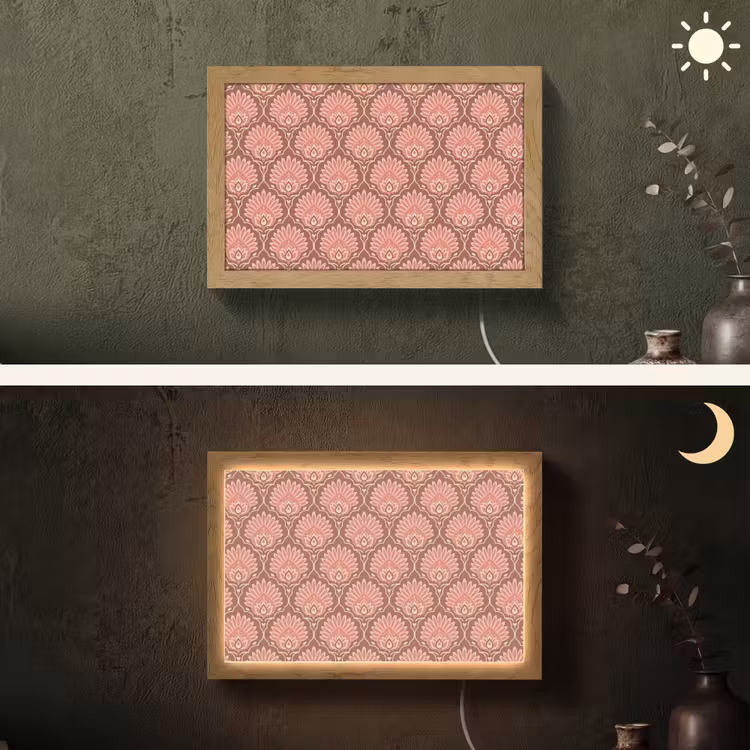 Waaiermotief - Patroon - Roze Light Box met kabel (Wandlamp) klein -sfeer3
