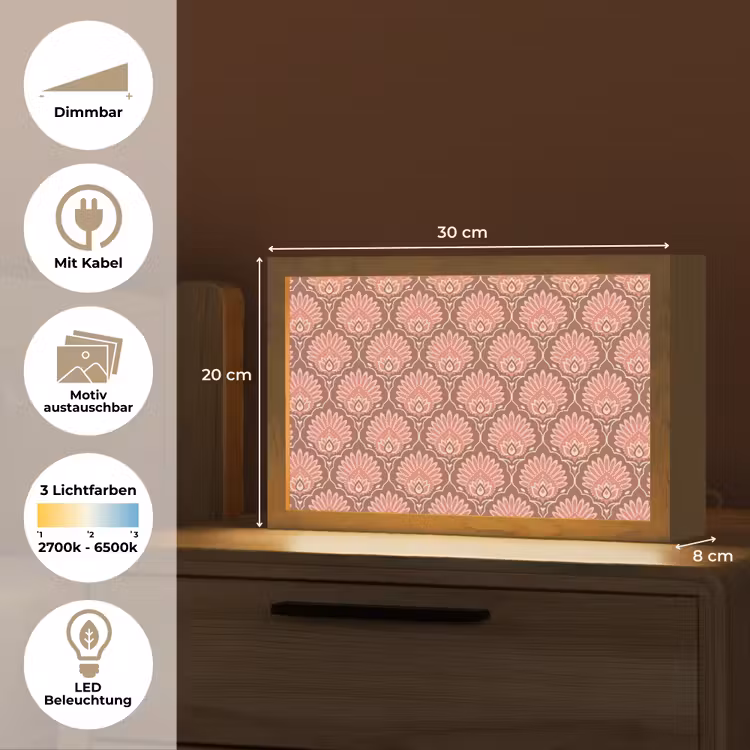 Waaiermotief - Patroon - Roze Light Box met kabel (Wandlamp) klein -USP_websiteoverzichtDE