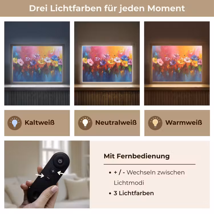 Fantasiebloemen - Verf - Speels Light Box met batterij (Wandlamp) middel -USP_lichtkleurDE