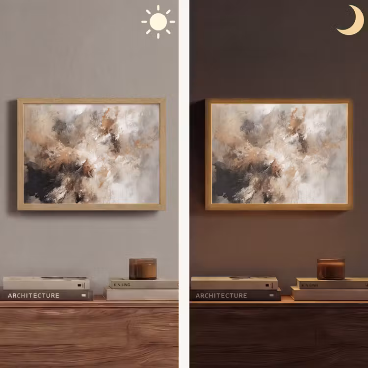 Verf - Abstract - Beige - Kunst Light Box met batterij (Wandlamp) middel -sfeer3