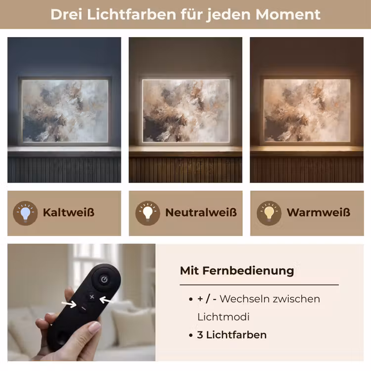 Verf - Abstract - Beige - Kunst Light Box met batterij (Wandlamp) middel -USP_lichtkleurDE