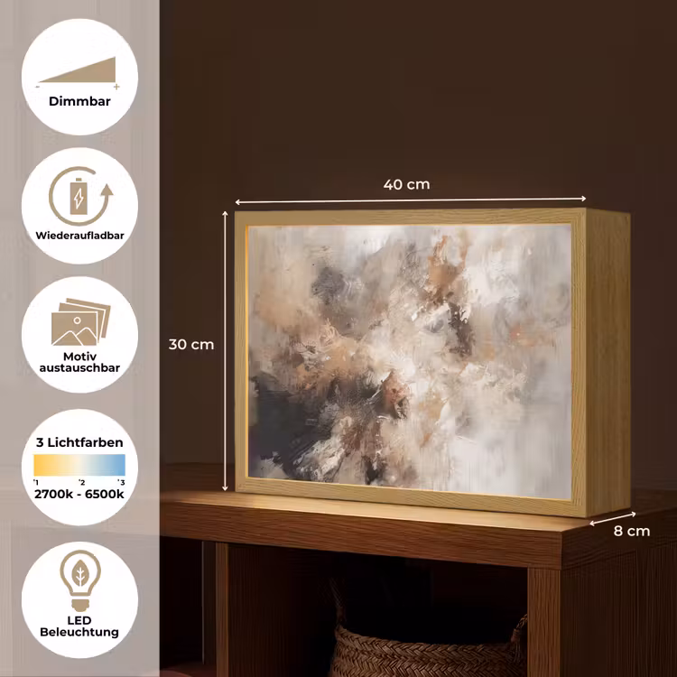 Verf - Abstract - Beige - Kunst Light Box met batterij (Wandlamp) middel -USP_websiteoverzichtDE