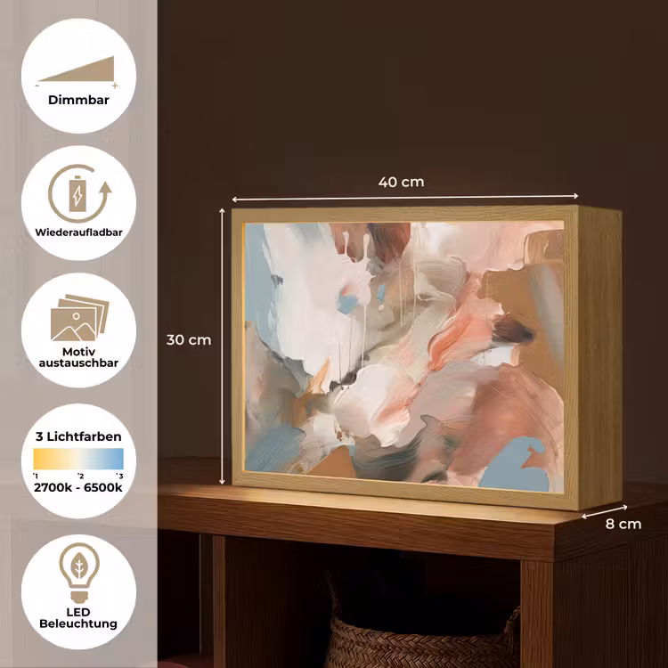 Verf - Kleuren - Abstract - Kunst Light Box met batterij (Wandlamp) middel -USP_websiteoverzichtDE