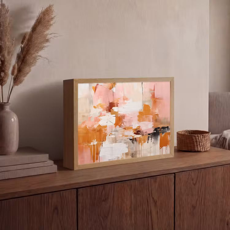 Verf - Roze - Oranje - Abstract - Kunst Light Box met batterij (Wandlamp) middel -sfeer2